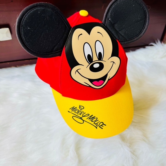 NWT Disney Parks Mickey Mouse Face Baseball Snapback Cap Hat 3D Ears Red/Yellow - Picture 3 of 11